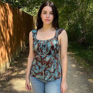 NWT VTG Y2K Self Esteem Babydoll Brown Blue Top Fairy Butterfly Womens Size 1X